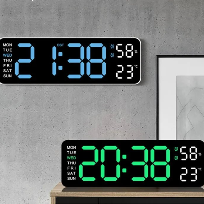 9 Inch Large Digital Wall Clock USB Powered TEMP Humidity Week Auto Dimmer DST Table Clock 12/24H Electronic LED Alarm Clock - Checkouts UK