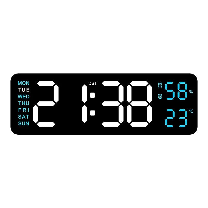 9 Inch Large Digital Wall Clock USB Powered TEMP Humidity Week Auto Dimmer DST Table Clock 12/24H Electronic LED Alarm Clock - Checkouts UK