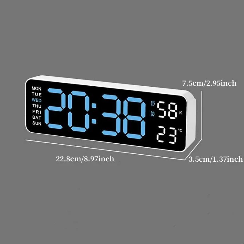 9 Inch Large Digital Wall Clock USB Powered TEMP Humidity Week Auto Dimmer DST Table Clock 12/24H Electronic LED Alarm Clock - Checkouts UK