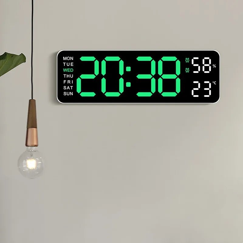 9 Inch Large Digital Wall Clock USB Powered TEMP Humidity Week Auto Dimmer DST Table Clock 12/24H Electronic LED Alarm Clock - Checkouts UK