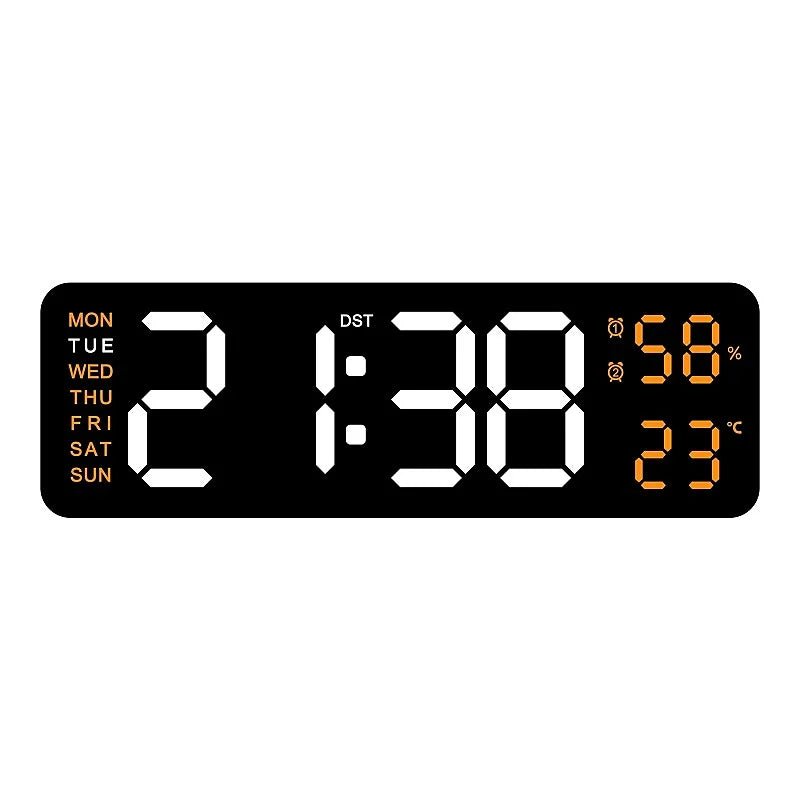 9 Inch Large Digital Wall Clock USB Powered TEMP Humidity Week Auto Dimmer DST Table Clock 12/24H Electronic LED Alarm Clock - Checkouts UK