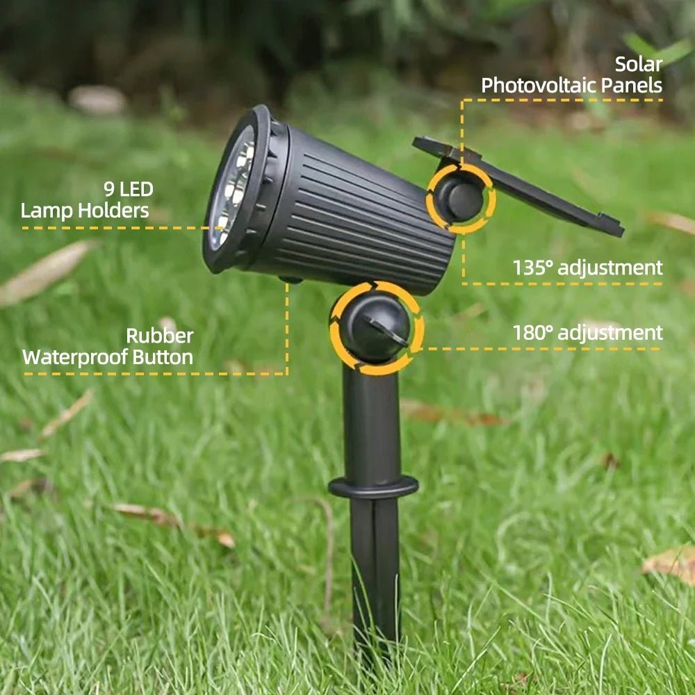 9 LED Solar Spot Lights IP65 Waterproof Outdoor RGB Solar Landscape Lights Brightness Adjustable for Garden Yard Palm Trees - Checkouts UK
