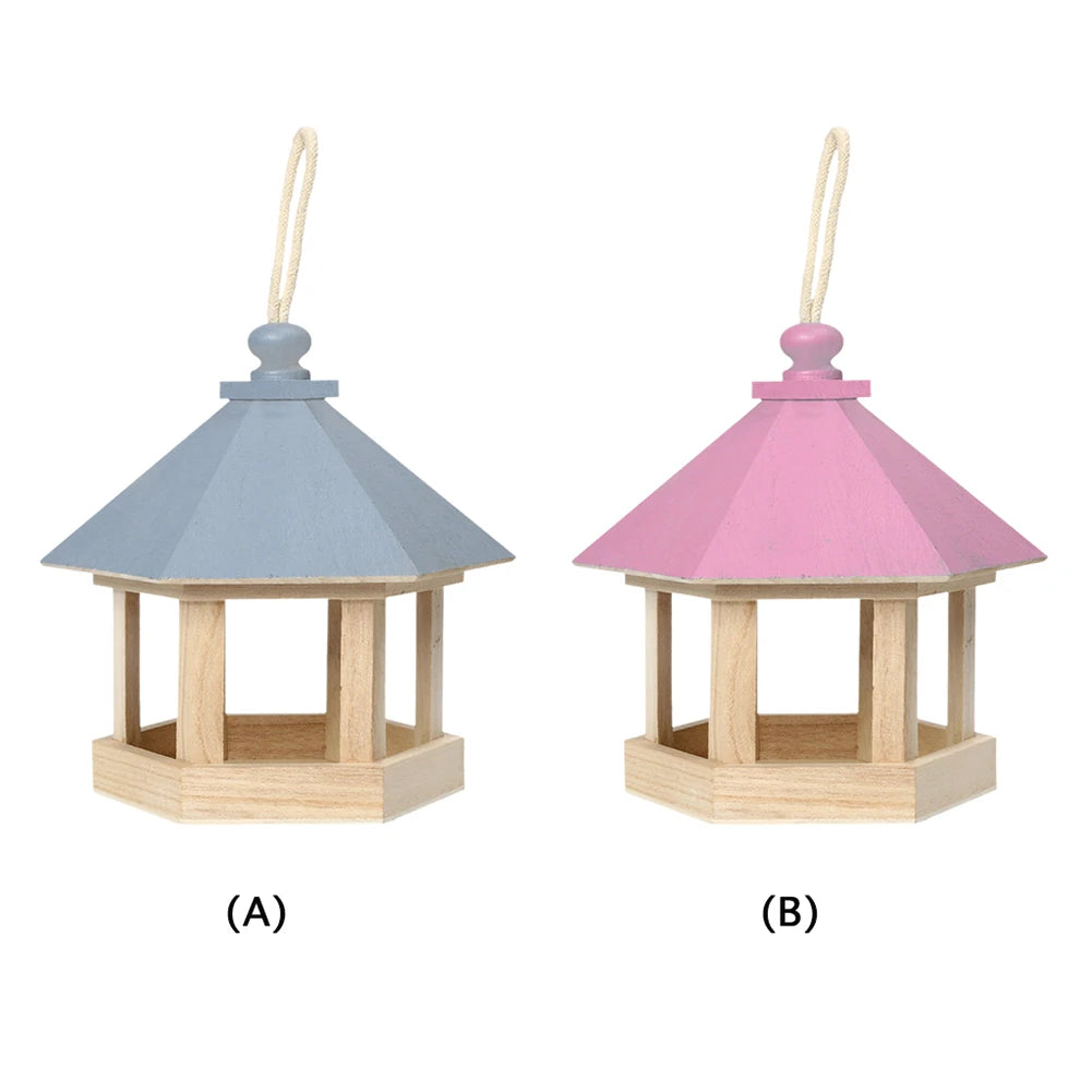 Bird Feeder Parrot Cage Wooden Seeds Food Container Birdhouse Storage Container Water Dispenser for Garden Villa Decoration