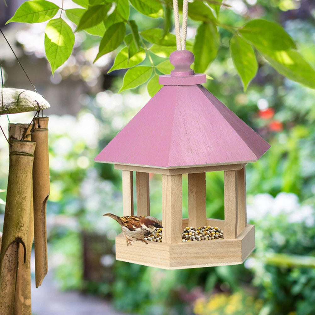 Bird Feeder Parrot Cage Wooden Seeds Food Container Birdhouse Storage Container Water Dispenser for Garden Villa Decoration