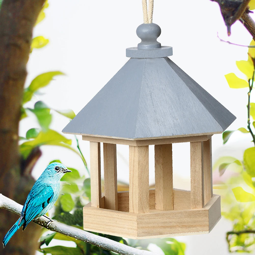 Bird Feeder Parrot Cage Wooden Seeds Food Container Birdhouse Storage Container Water Dispenser for Garden Villa Decoration