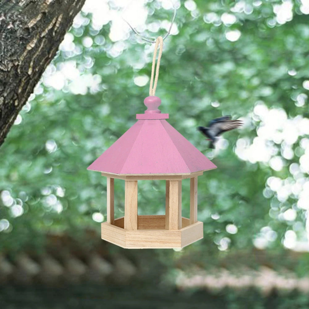 Bird Feeder Parrot Cage Wooden Seeds Food Container Birdhouse Storage Container Water Dispenser for Garden Villa Decoration