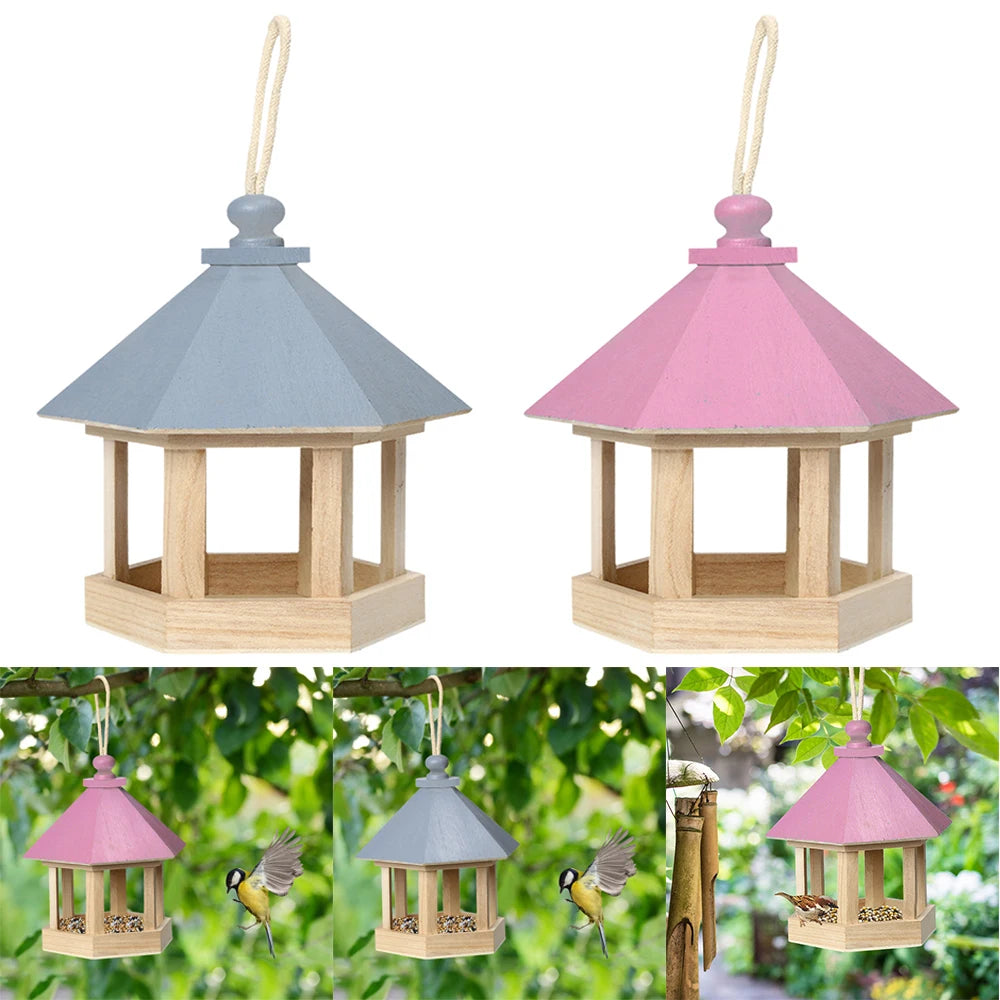 Bird Feeder Parrot Cage Wooden Seeds Food Container Birdhouse Storage Container Water Dispenser for Garden Villa Decoration