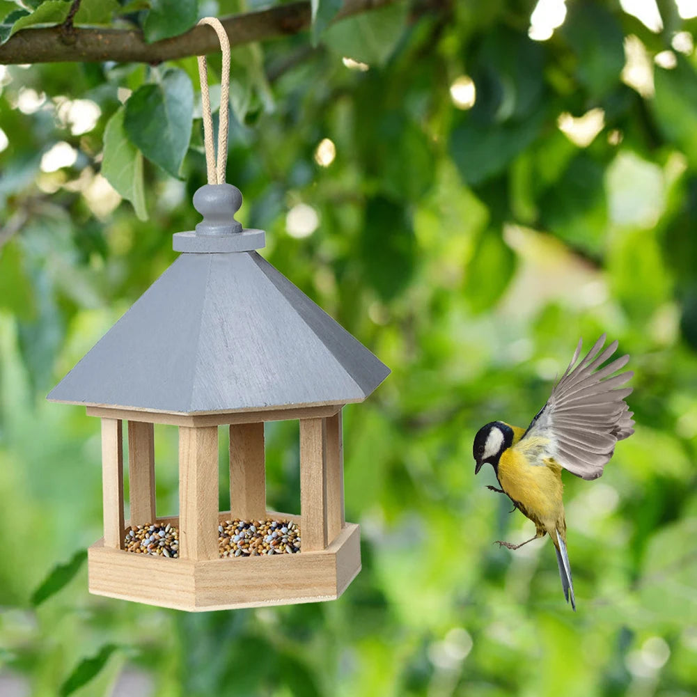 Bird Feeder Parrot Cage Wooden Seeds Food Container Birdhouse Storage Container Water Dispenser for Garden Villa Decoration