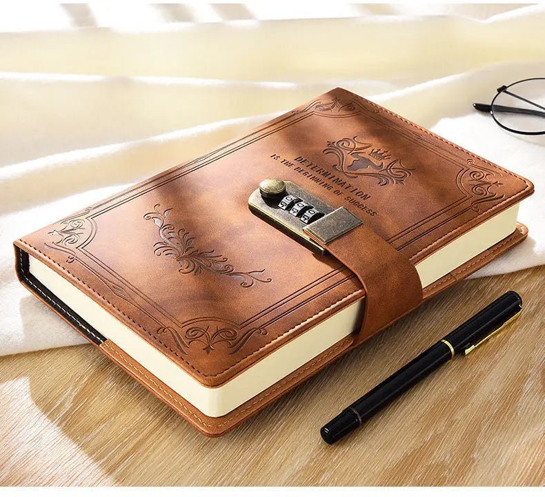 A5 200 Pages Retro Password Book with Lock Diary Thickened Creative Hand Ledger Student Notepad Stationery Notebook Binder - Checkouts USA