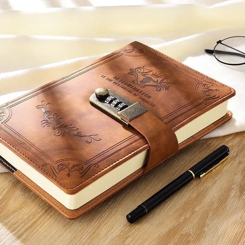 A5 200 Pages Retro Password Book with Lock Diary Thickened Creative Hand Ledger Student Notepad Stationery Notebook Binder - Checkouts USA