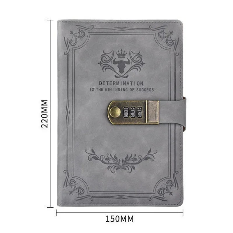 A5 200 Pages Retro Password Book with Lock Diary Thickened Creative Hand Ledger Student Notepad Stationery Notebook Binder - Checkouts USA