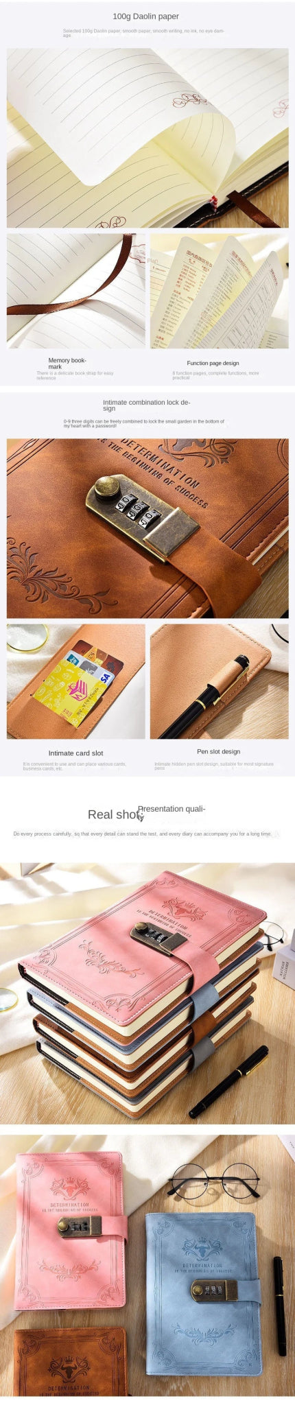 A5 200 Pages Retro Password Book with Lock Diary Thickened Creative Hand Ledger Student Notepad Stationery Notebook Binder - Checkouts USA