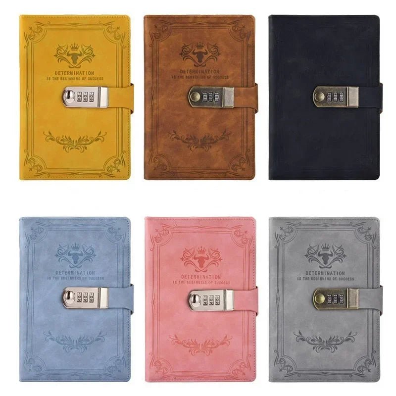 A5 200 Pages Retro Password Book with Lock Diary Thickened Creative Hand Ledger Student Notepad Stationery Notebook Binder - Checkouts USA