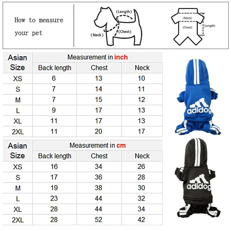 Adidog Clothes Dog Jumpsuit Warm Puppy Pet Clothes For Dog Hoodies Sweatshirt Yorkie French Bulldog Clothing For Dog Coat Jacket - Furbury
