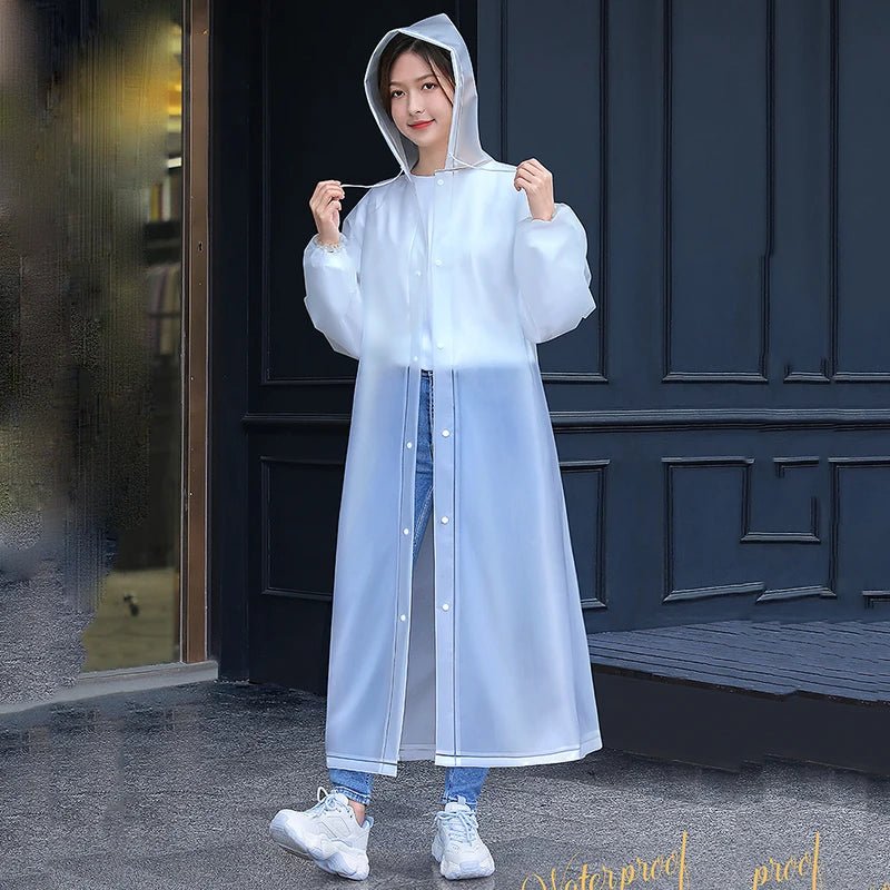 Adult Long Raincoats EVA Impermeable Waterproof Rain Coat Men Women Travel Hooded Beam Port Rain Poncho For Fishing Camping - Checkouts UK