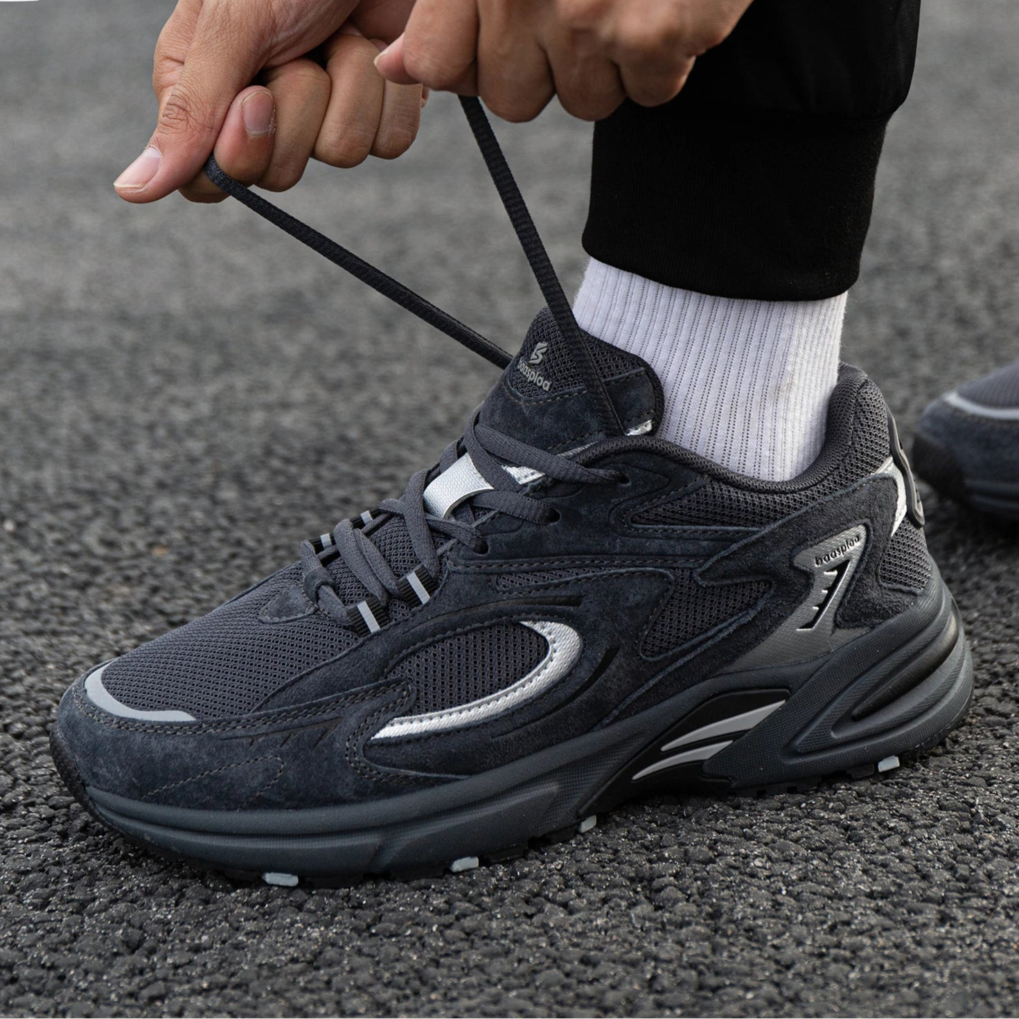 Bassploa Men Running Shoes 2024 New Casual Mesh Breathable Lace - Up Sport Shoes Male Fashion Lightweight Non - Slip Walking Shoes - Checkouts UK