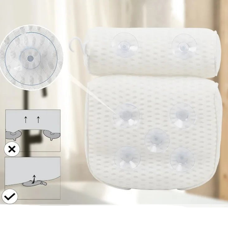 Bath Pillow for Bathtub Support Neck,Head and Back with Non - Slip Suction Cups air mesh - Checkouts UK