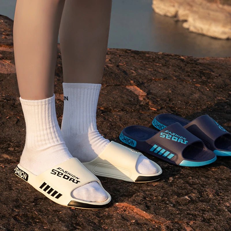 Big Size 48 - 49 Men Slippers Summer Flat Sole Home Slippers For Women Man Open Toe Trend Slides Couple Light Beach Shoes Sandals - Checkouts UK