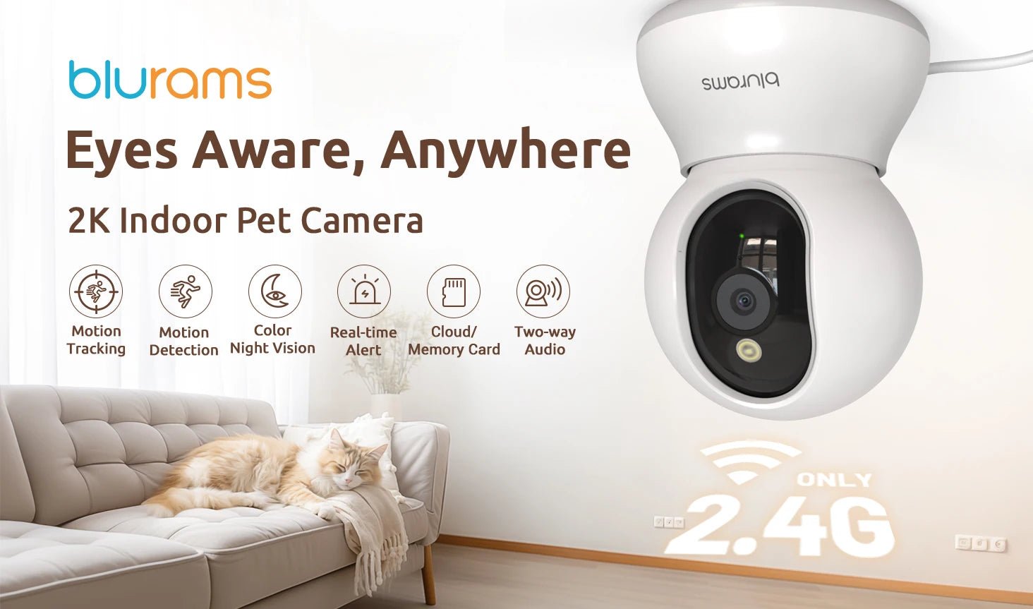 blurams Pet Camera 2K, 360° Indoor Security Camera, Dog Camera with Phone App, PTZ Cameras for Home Security Indoor, 2 - Way Audio - Furbury