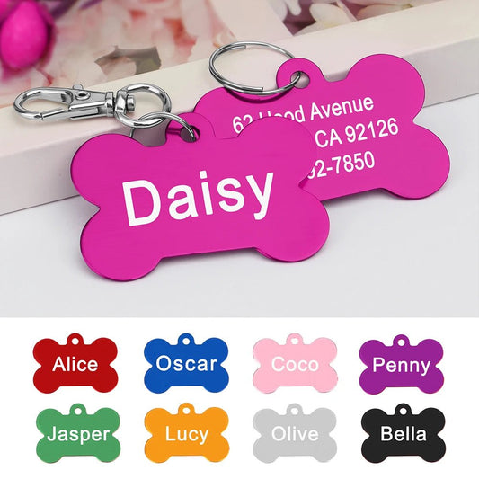Bone Shaped Pet ID Tag Personalized Dog Cat Name Tags Anti - lost Free Engraving Collar Pendant Bone for Small Medium Large Pet - Furbury