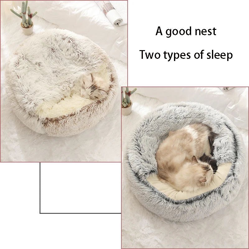 Cat Bed Pet Mattress Warm Soft Plush Pet Bed with Cover Round Cat Dog Sleeping Nest Cave for Small Dogs kitten - Furbury