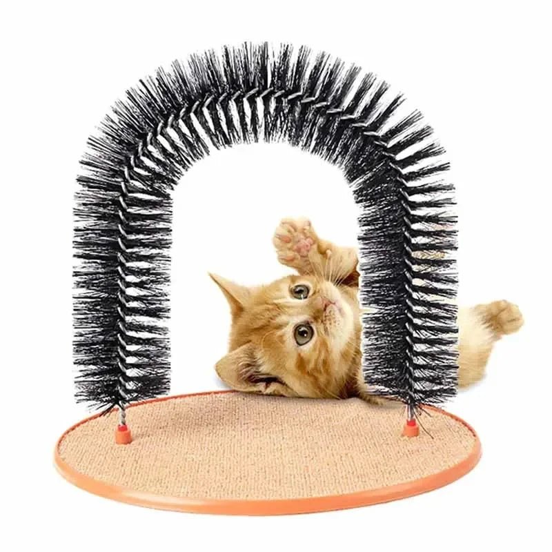 Cat Toy Arch Self Groome Pamper Feline with A Massage Grooming Rubbing Brush with Scratching Pad Toy for Cats Interactive Toys - Furbury