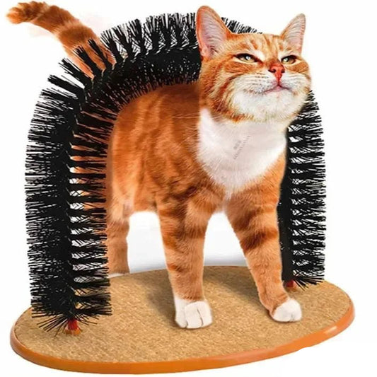 Cat Toy Arch Self Groome Pamper Feline with A Massage Grooming Rubbing Brush with Scratching Pad Toy for Cats Interactive Toys - Furbury