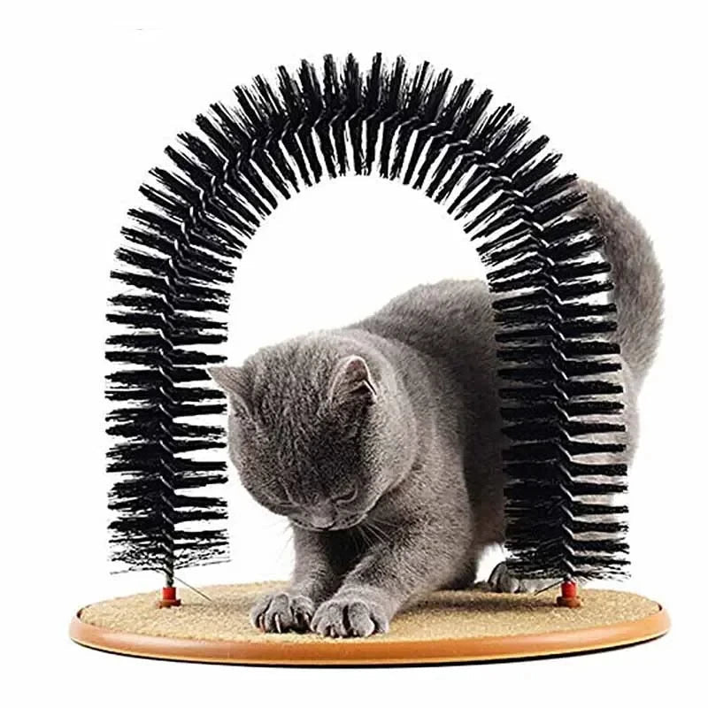 Cat Toy Arch Self Groome Pamper Feline with A Massage Grooming Rubbing Brush with Scratching Pad Toy for Cats Interactive Toys - Furbury