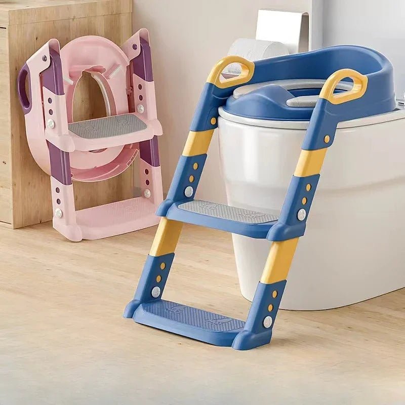 Children's Toilet Seat Stairway Baby Boys and Girls Toilet Folding Stand Step Stool Children's Step Toilet Seat Ring - Checkouts UK
