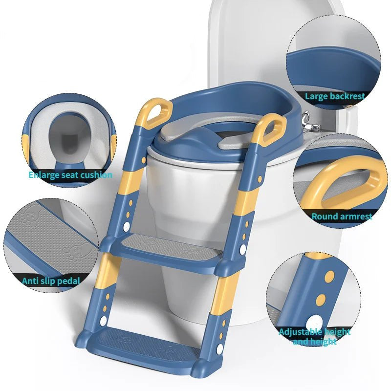 Children's Toilet Seat Stairway Baby Boys and Girls Toilet Folding Stand Step Stool Children's Step Toilet Seat Ring - Checkouts UK