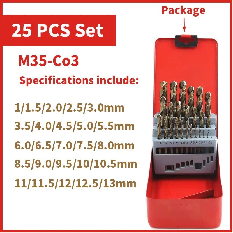 Cobalt High Speed Steel Twist Drill Bit M35 Tool Set for Metal and Stainless Steel Drilling Accessories - Checkouts USA
