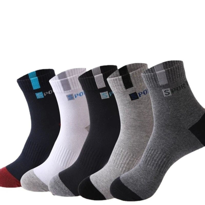 Cotton Sock for Men Sport Breathable Soft Letter Fashion Sneakers High Elastic Middle Tube Stocking Towel Sox Summer Running - Checkouts UK