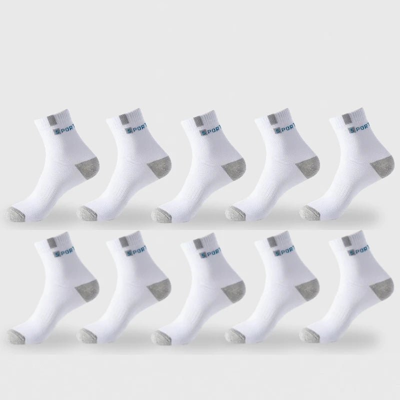Cotton Sock for Men Sport Breathable Soft Letter Fashion Sneakers High Elastic Middle Tube Stocking Towel Sox Summer Running - Checkouts UK