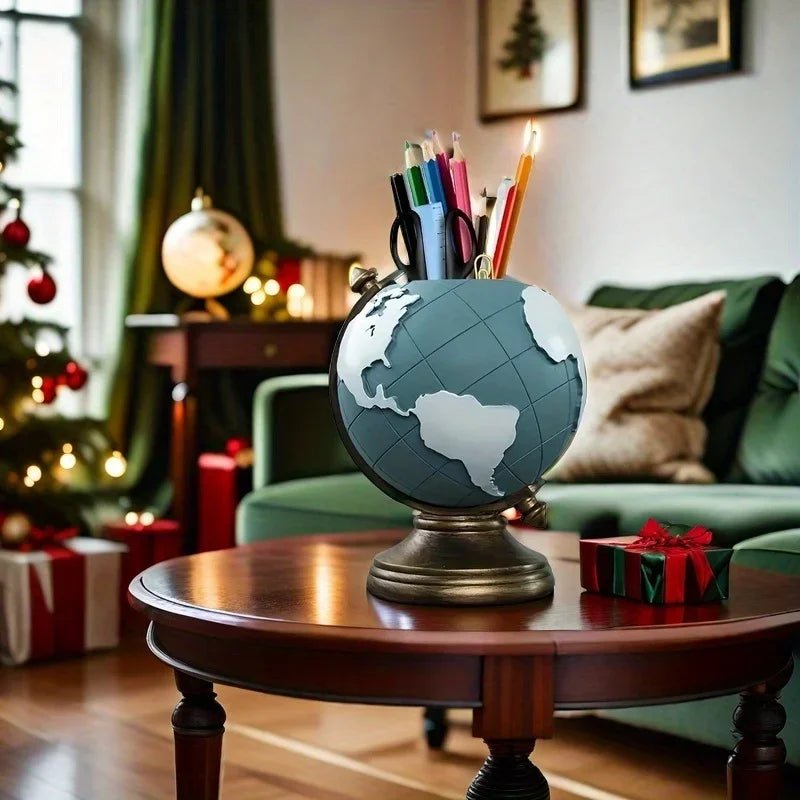 Creative Globe Pen Holder Resin Desk Organizer for Office and Home Decor Unique Geographic Pen and Pencil Storage - Checkouts USA