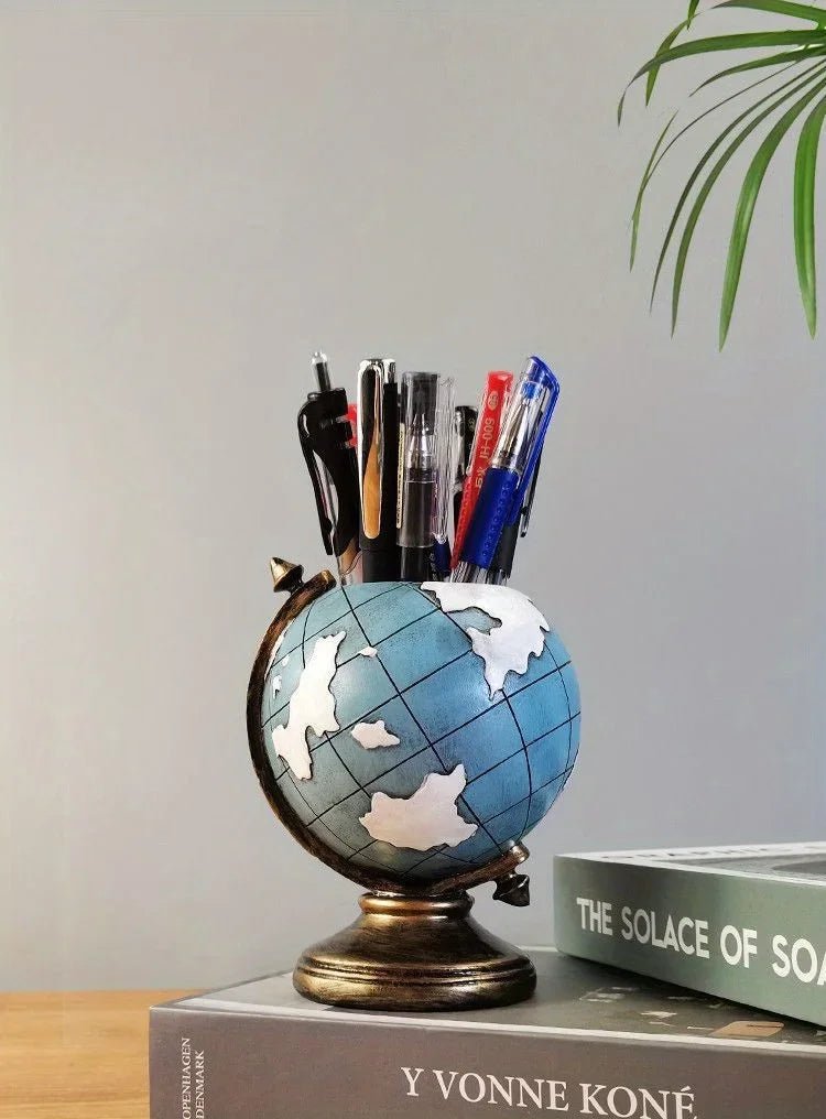 Creative Globe Pen Holder Resin Desk Organizer for Office and Home Decor Unique Geographic Pen and Pencil Storage - Checkouts USA