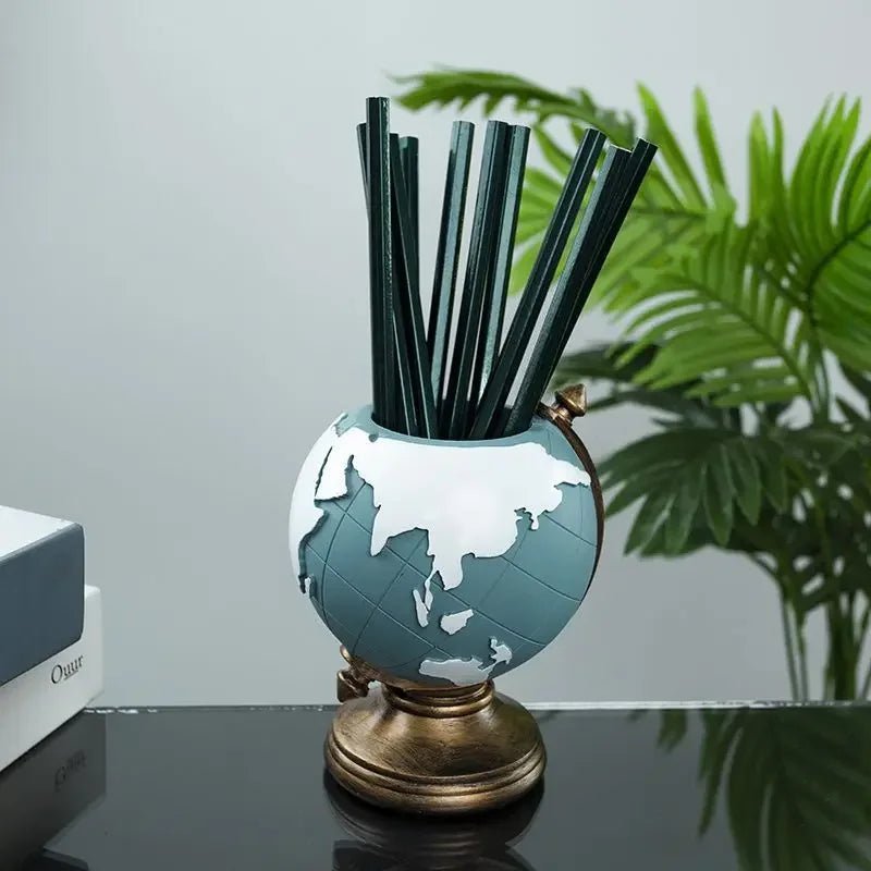 Creative Globe Pen Holder Resin Desk Organizer for Office and Home Decor Unique Geographic Pen and Pencil Storage - Checkouts USA