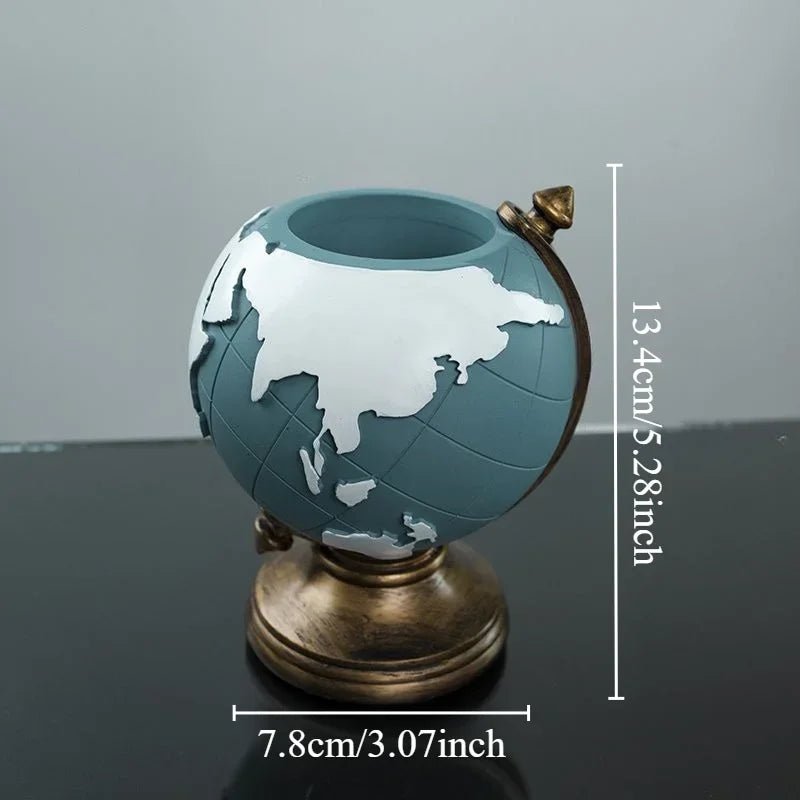 Creative Globe Pen Holder Resin Desk Organizer for Office and Home Decor Unique Geographic Pen and Pencil Storage - Checkouts USA