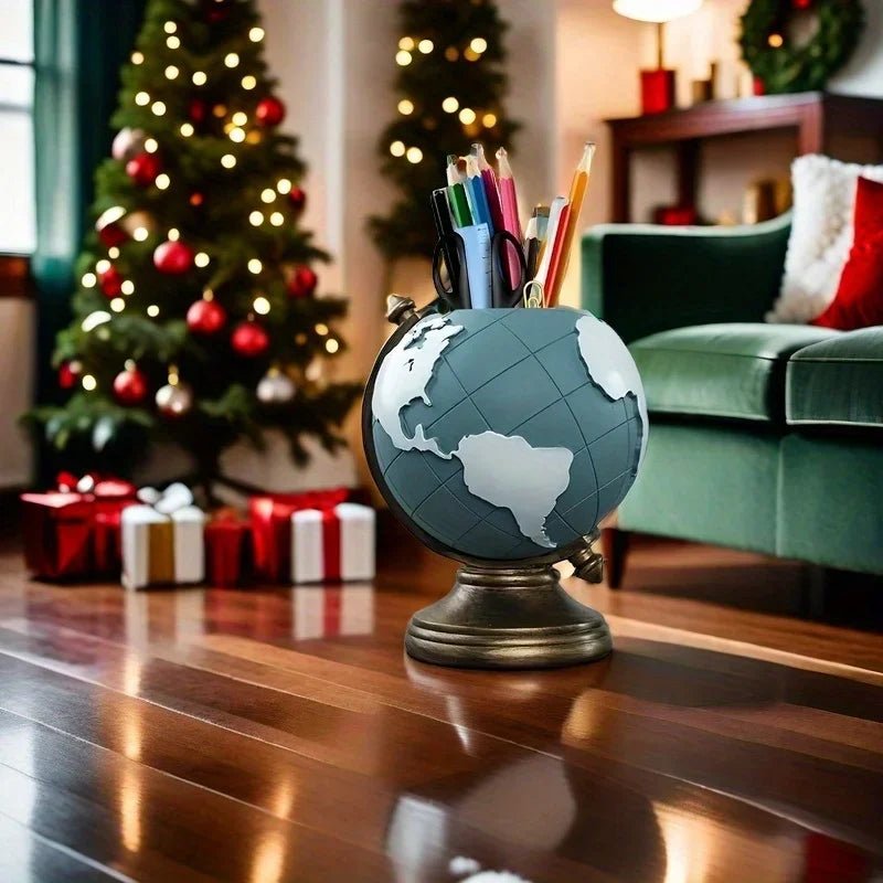 Creative Globe Pen Holder Resin Desk Organizer for Office and Home Decor Unique Geographic Pen and Pencil Storage - Checkouts USA