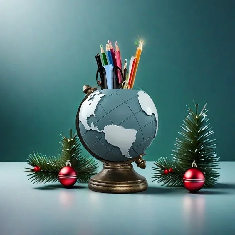 Creative Globe Pen Holder Resin Desk Organizer for Office and Home Decor Unique Geographic Pen and Pencil Storage - Checkouts USA