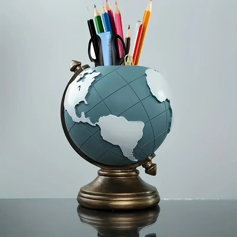 Creative Globe Pen Holder Resin Desk Organizer for Office and Home Decor Unique Geographic Pen and Pencil Storage - Checkouts USA