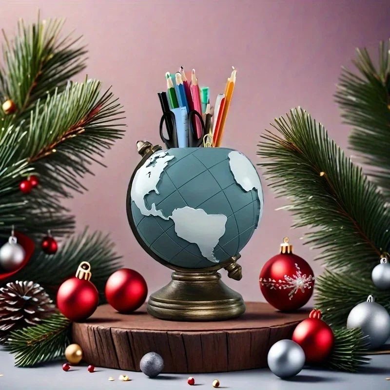 Creative Globe Pen Holder Resin Desk Organizer for Office and Home Decor Unique Geographic Pen and Pencil Storage - Checkouts USA