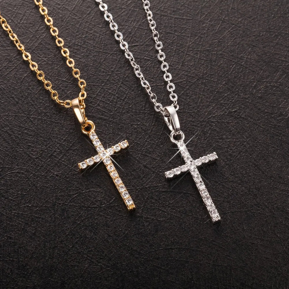 Cross Pendant Rhinestone Inlay Adjustable Necklaces Women Solid Color Solid Color Summer Pendant Necklace Jewellery Women - Checkouts USA