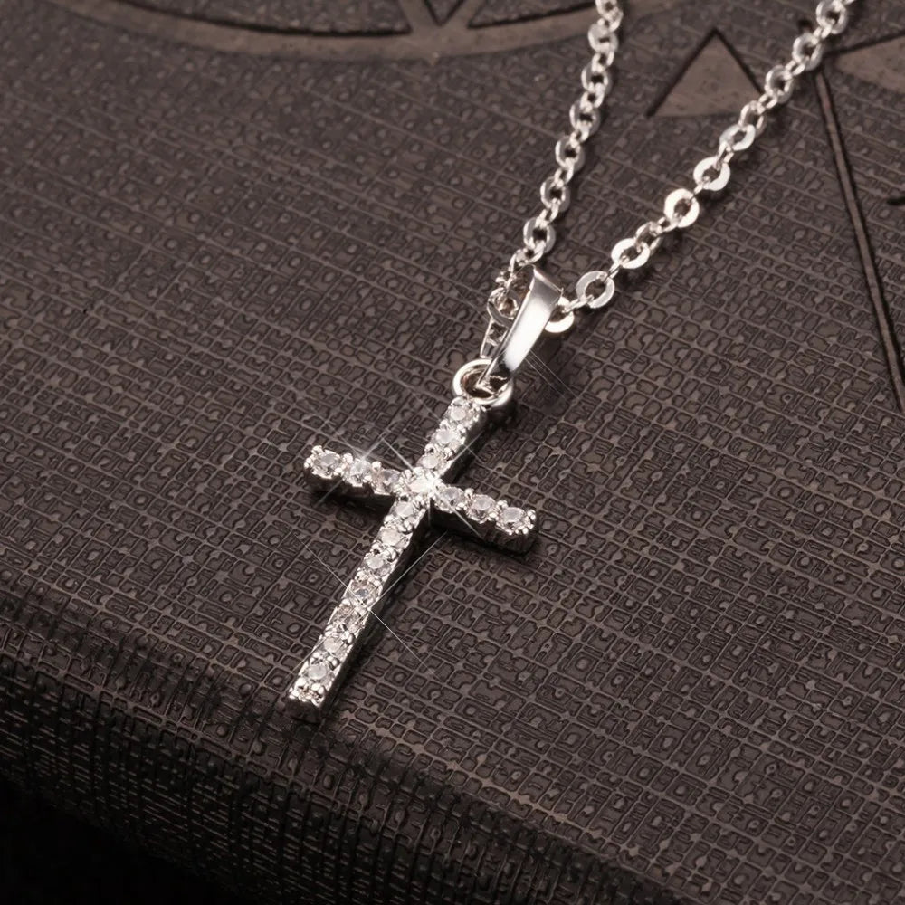 Cross Pendant Rhinestone Inlay Adjustable Necklaces Women Solid Color Solid Color Summer Pendant Necklace Jewellery Women - Checkouts USA