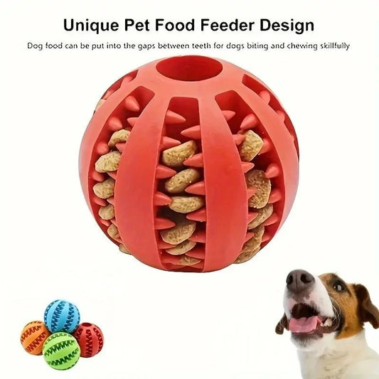 Dog Toy Ball, Nontoxic Bite Resistant Toy Ball for Pet Dogs Puppy Cat, Dog Pet Food Treat Feeder Chew Tooth Cleaning Ball - Checkouts UK