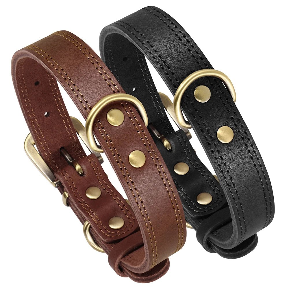 Durable Leather Dog Collar Real Leather Dog Collars Adjustable For Medium Large Dogs German Shepherd Training Hunting Brown - Checkouts UK