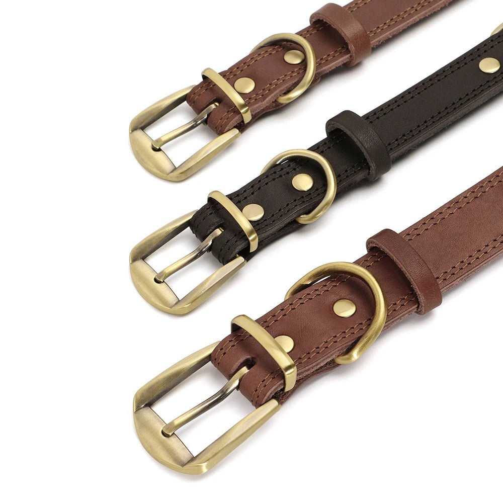 Durable Leather Dog Collar Real Leather Dog Collars Adjustable For Medium Large Dogs German Shepherd Training Hunting Brown - Checkouts UK