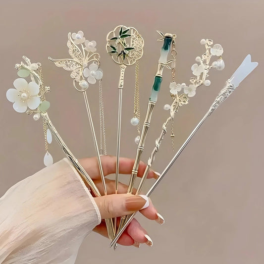 Elegant Chinese Style Hair Clip Tassel Hair Stick Traditional Floral Design Hairstyle Accessory Women Jewelry Hairpin Hairneedle - Checkouts UK