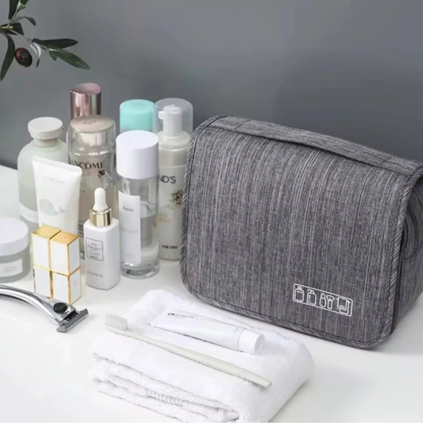 Fabric Men Portable Storage Bag Toiletries Organizer Women Cosmetic Bag Waterproof Hanging Travel Wash Pouch - Checkouts UK