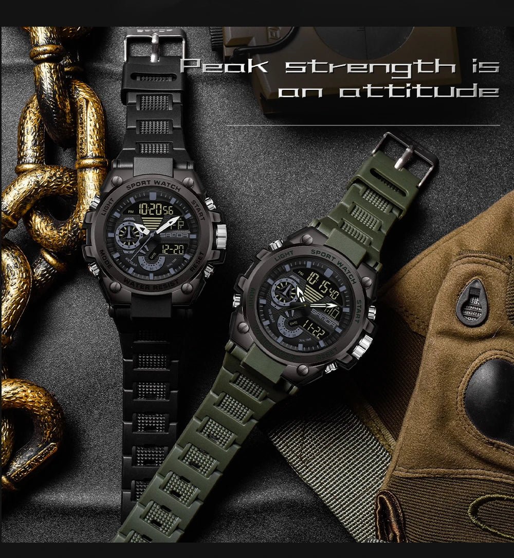 Fashion Dual Display Men's Electronic Watch Military Outdoor Sports Stopwatch Alarm Clock LED Analog Digital Men Watch - Checkouts USA