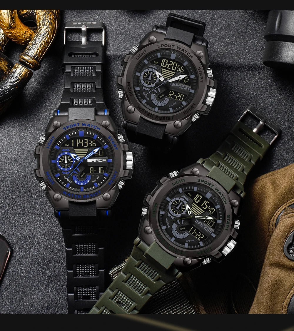 Fashion Dual Display Men's Electronic Watch Military Outdoor Sports Stopwatch Alarm Clock LED Analog Digital Men Watch - Checkouts USA
